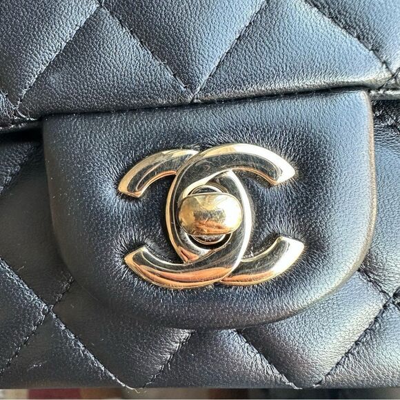 Chanel Black Lambskin Leather Mini Classic Rectangular Flap Light Gold Hardware - Picture 13 of 16